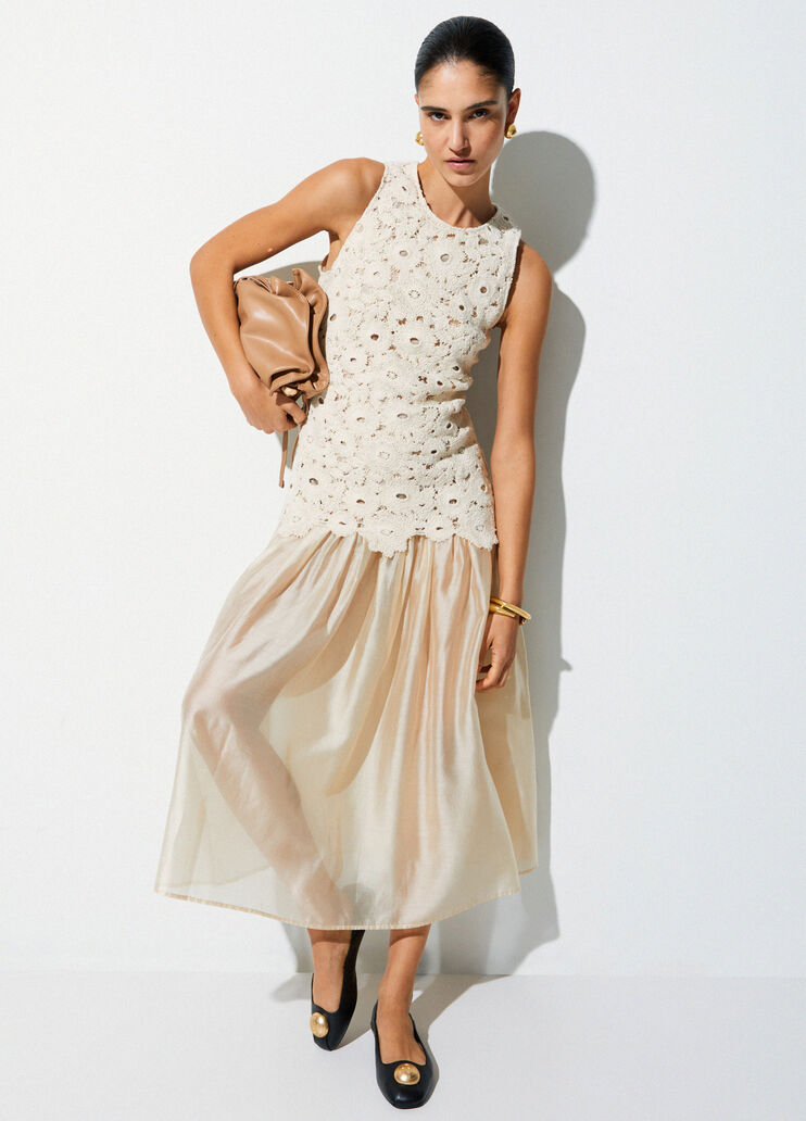 Langes Kleid aus Makramee Creme Liu Jo - medium