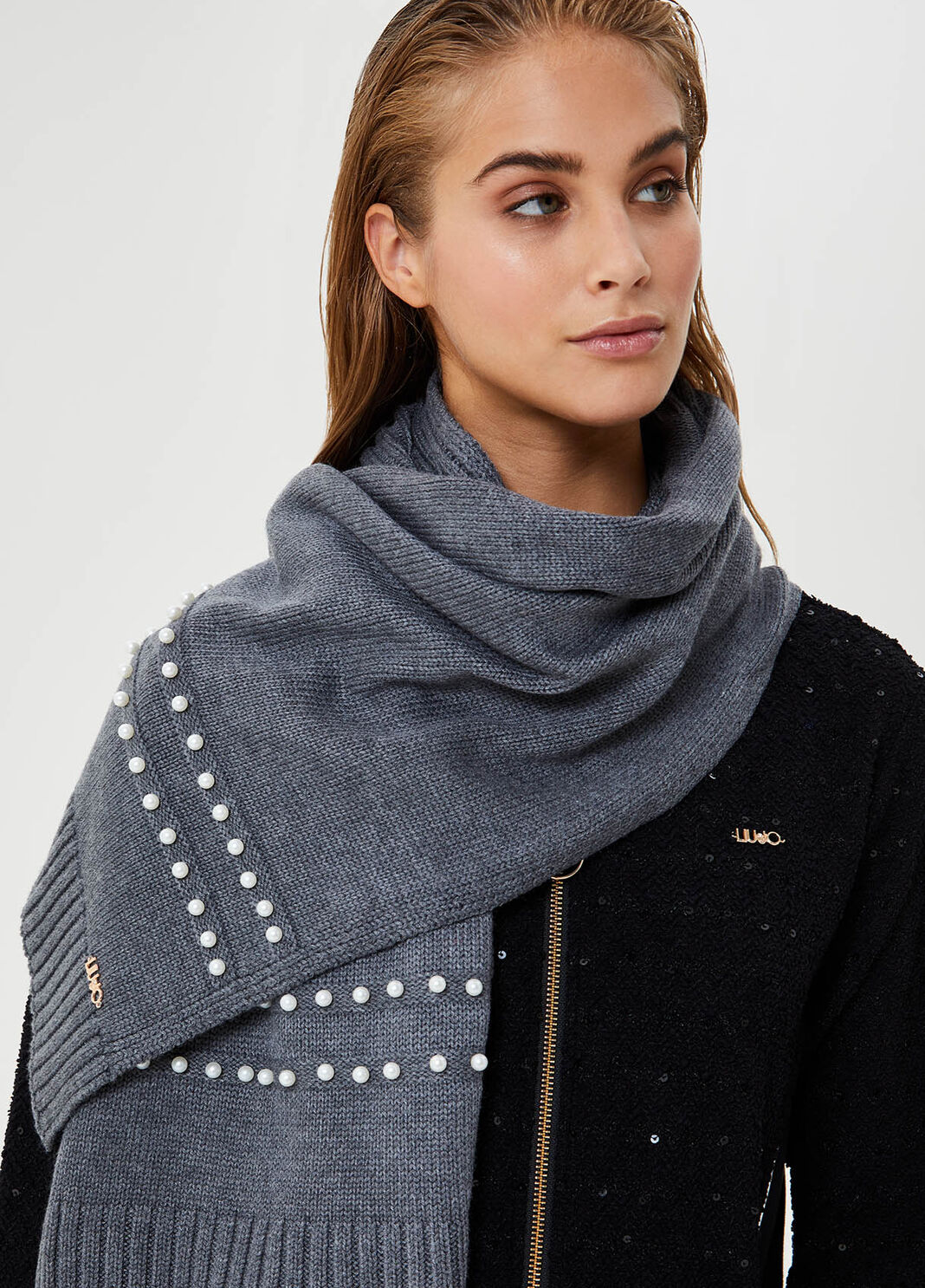 Scarf with pearls Grey Liu Jo - large image number 1