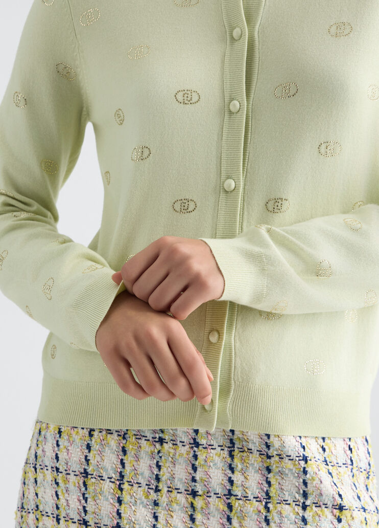 Cardigan with logo and rhinestones green Liu Jo - large image number 3 Cardigan with logo and rhinestones green Liu Jo - large image number 3