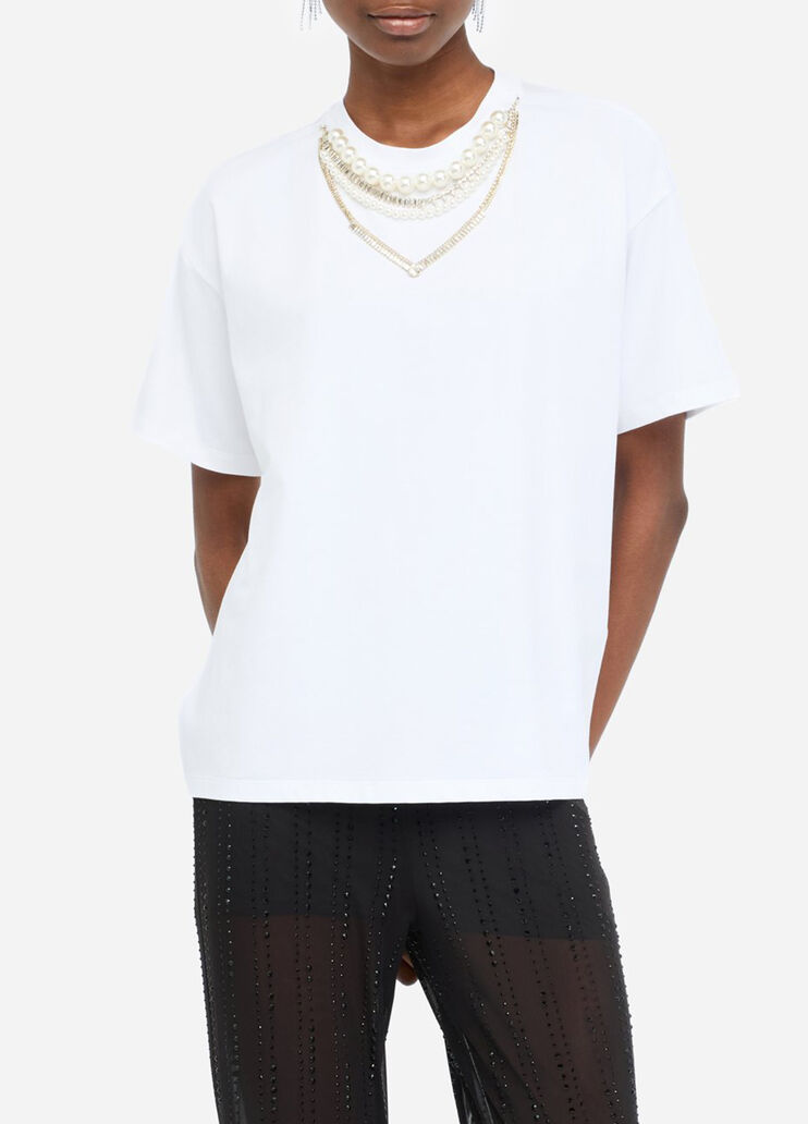 T-shirt mit Perlen und Strass Wei&szlig; Liu Jo - medium