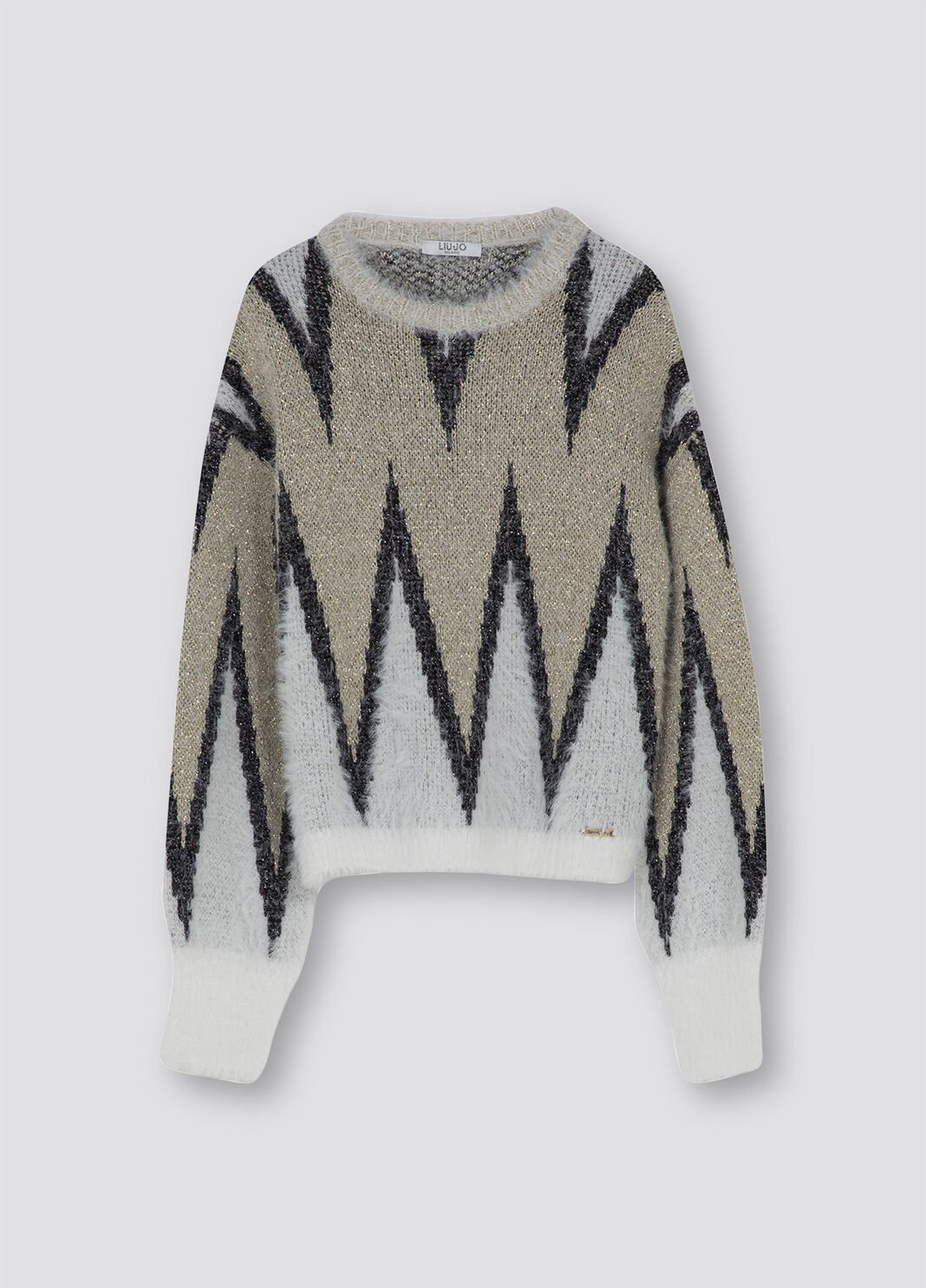 Pull avec finitions en lurex&reg; blanc, noir et or Liu Jo - large image number 0