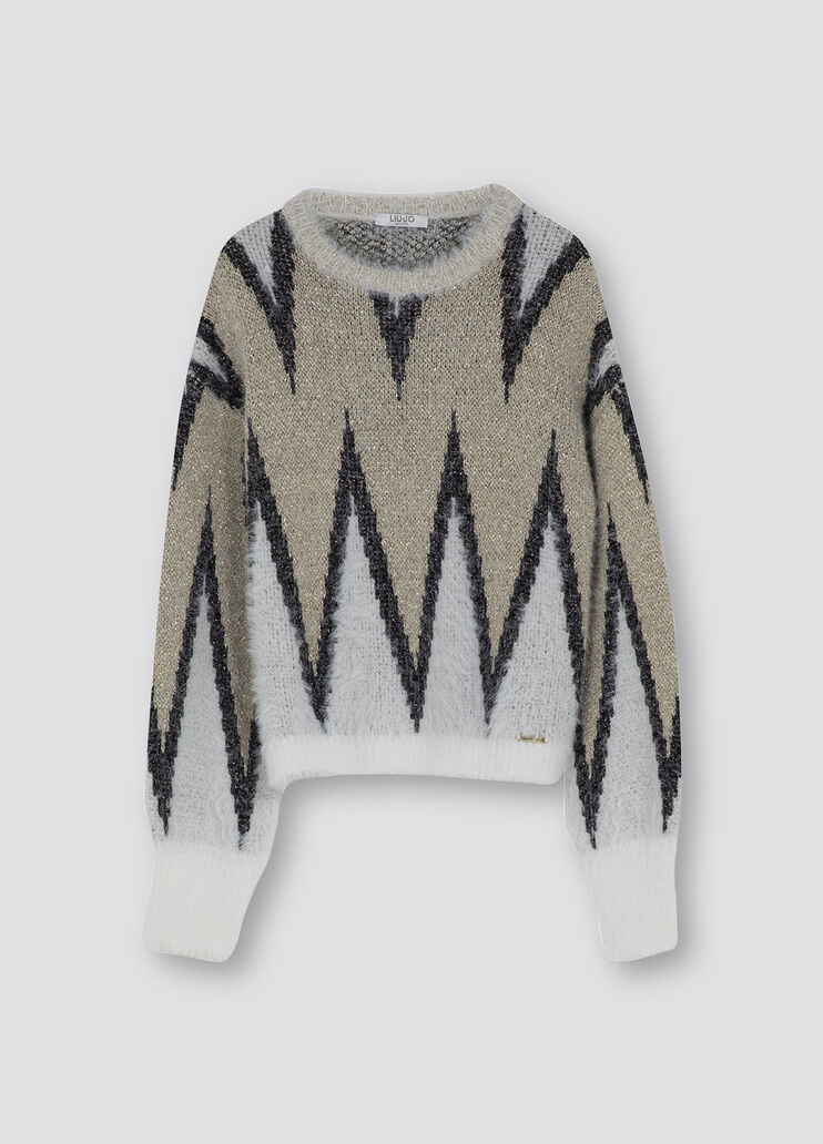 Pull avec finitions en lurex® blanc, noir et or Liu Jo - large image number 0 Pull avec finitions en lurex® blanc, noir et or Liu Jo - large image number 0
