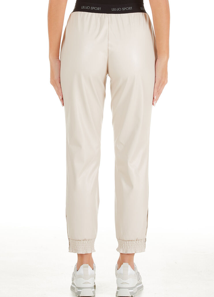Jogging trousers in coated fabric light beige Liu Jo - large image number 1 Jogging trousers in coated fabric light beige Liu Jo - large image number 1