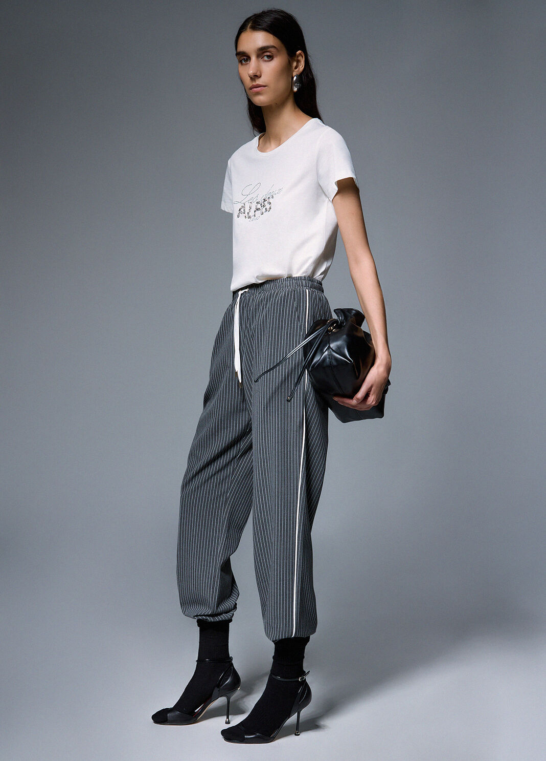 Pinstriped trousers with lace insert grey Liu Jo - large image number 3