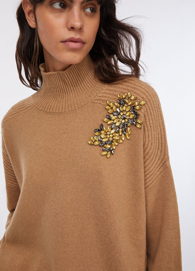 100% wool jumper with bejewelled embroidery beige Liu Jo - medium