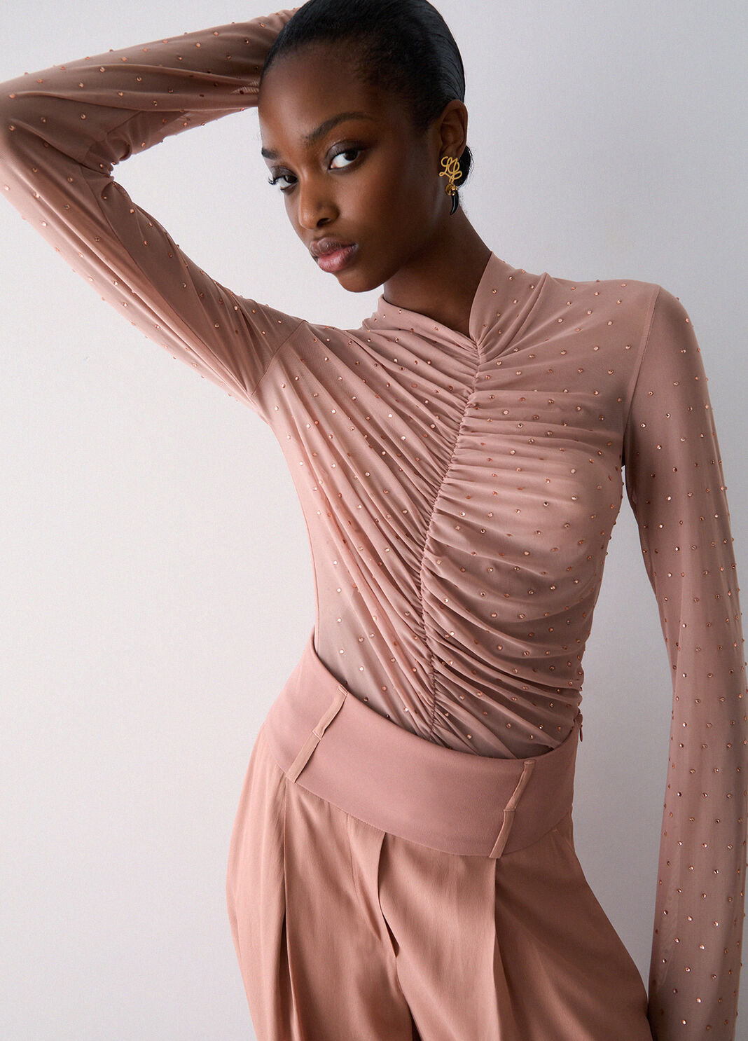 Camiseta de tul con strass completo nude Liu Jo - large image number 4