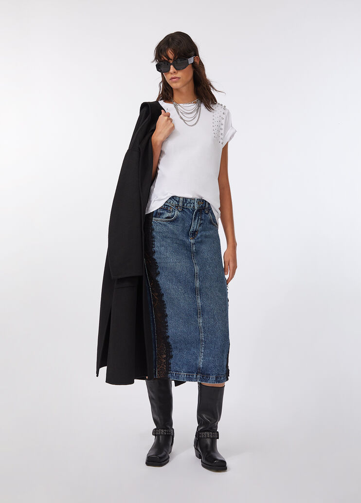 Denim midi skirt with lace blue denim Liu Jo - large image number 5 Denim midi skirt with lace blue denim Liu Jo - large image number 5