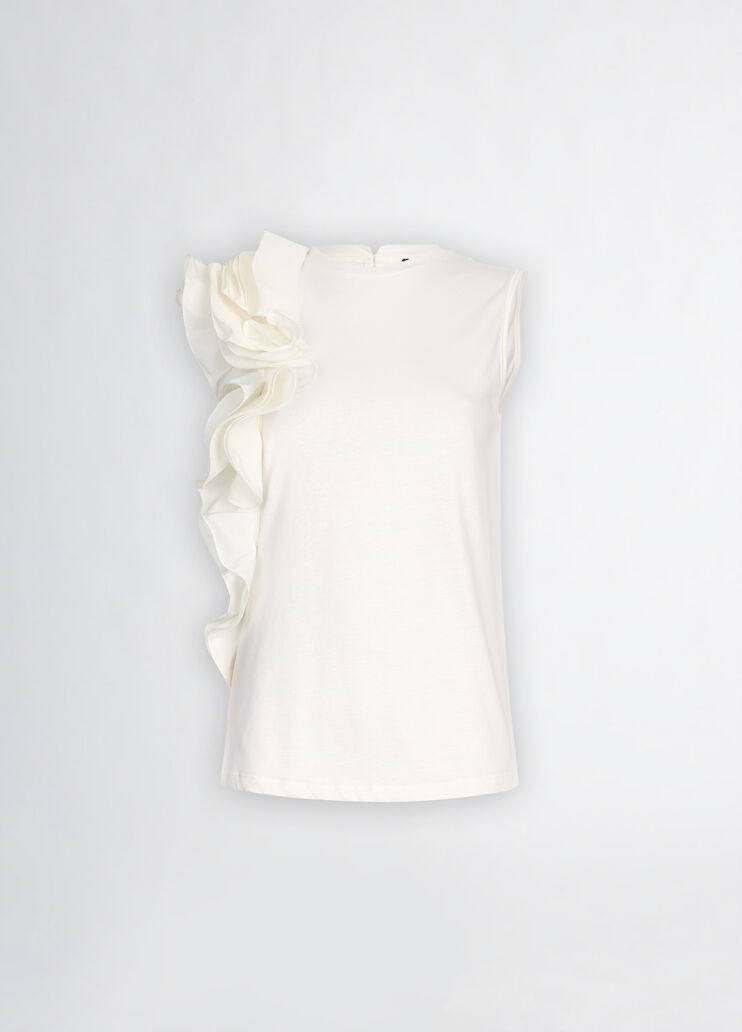 White T-shirt with flounced detailing white Liu Jo - large image number 6 White T-shirt with flounced detailing white Liu Jo - large image number 6
