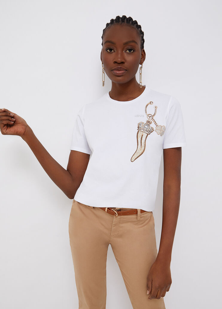 T-shirt with print and appliqués white / horn Liu Jo - large image number 0 T-shirt with print and appliqués white / horn Liu Jo - large image number 0