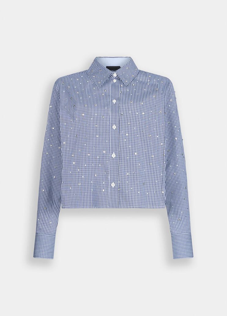 Chemise en popeline avec strass carreaux bleu foncé Liu Jo - large image number 6