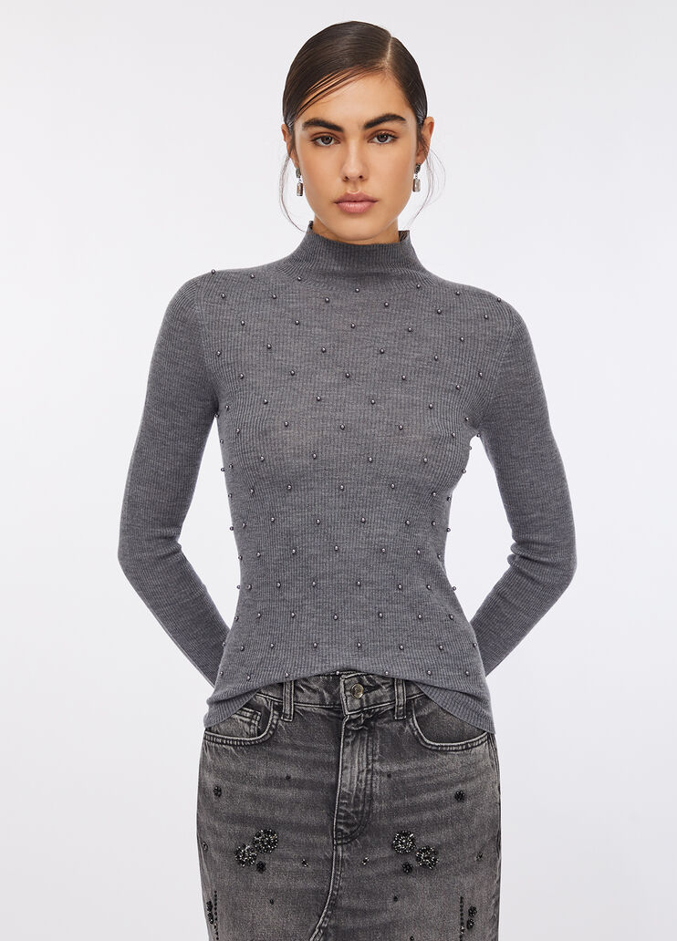 100% wool jumper with appliqués grey Liu Jo - large image number 0
