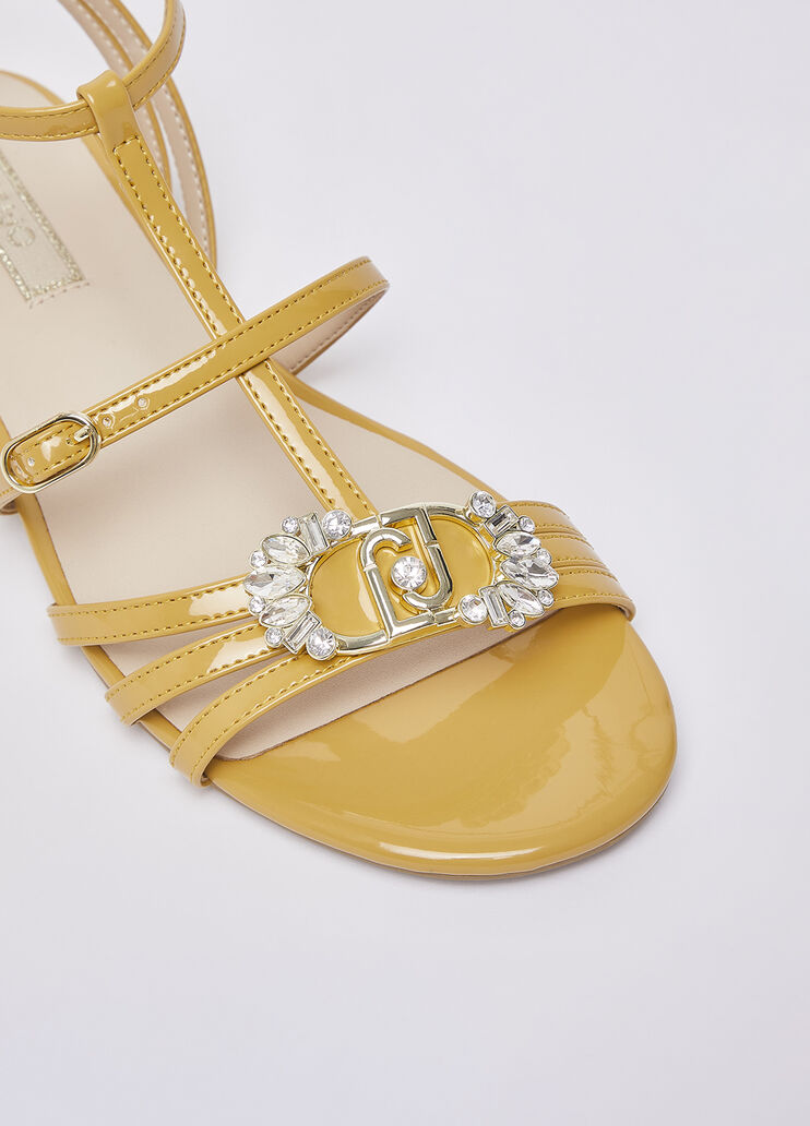 Patent leather sandals with bejewelled logo amber Liu Jo - medium