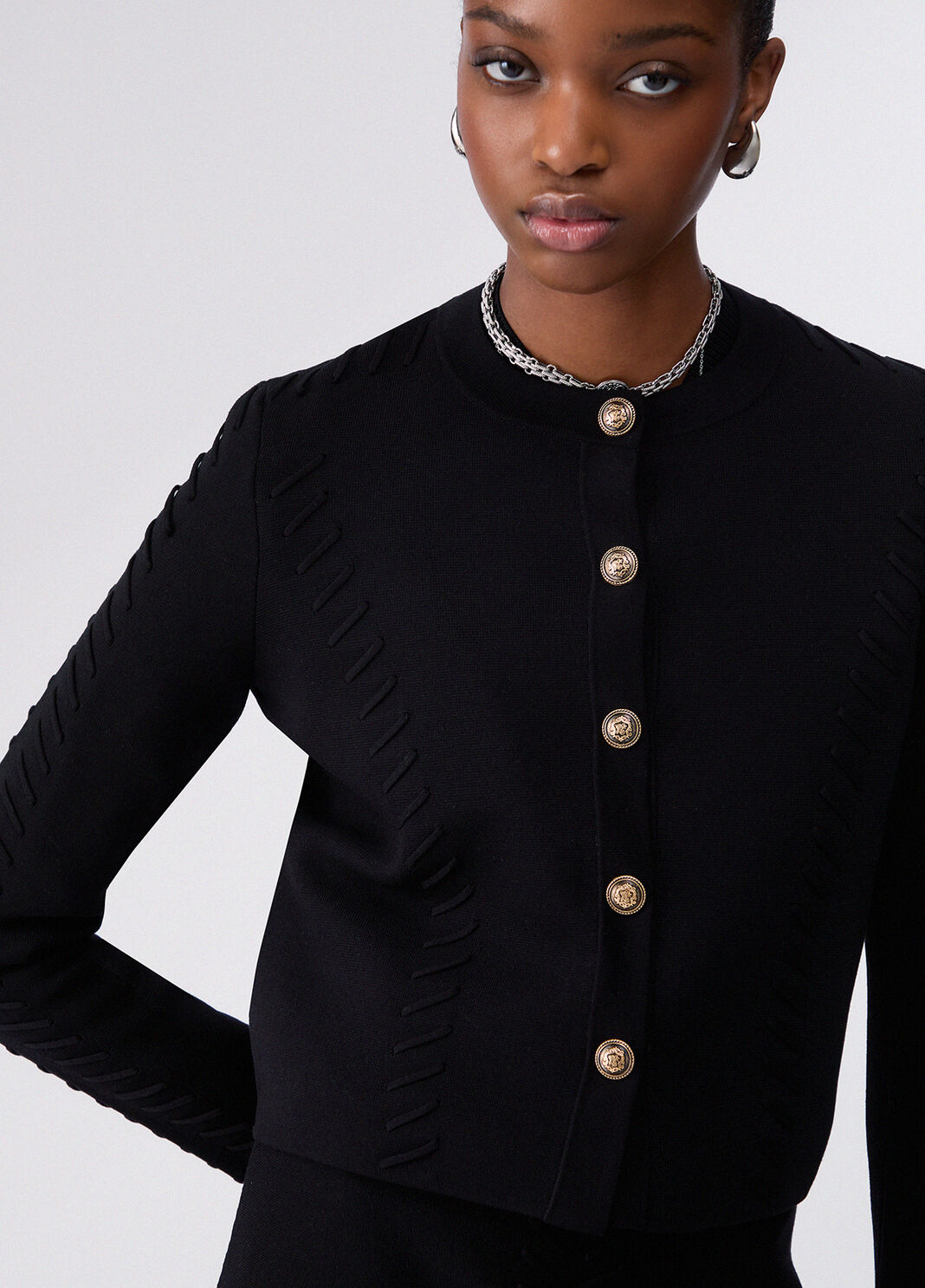 Cardigan with braided details black Liu Jo - large image number 4