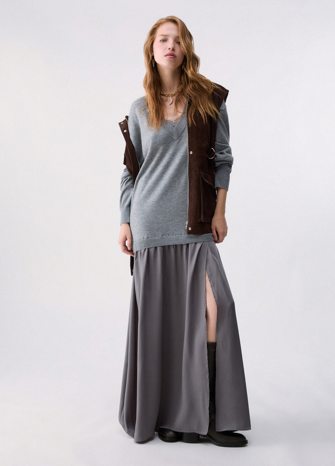 Long wool blend dress grey m&eacute;lange Liu Jo - large image number 5
