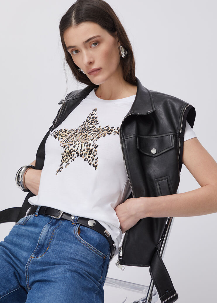 Printed T-shirt with rhinestones white/star Liu Jo - large image number 3