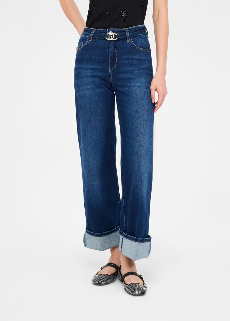 Cropped flared jeans with belt dark blue denim Liu Jo - medium Cropped flared jeans with belt dark blue denim Liu Jo - medium
