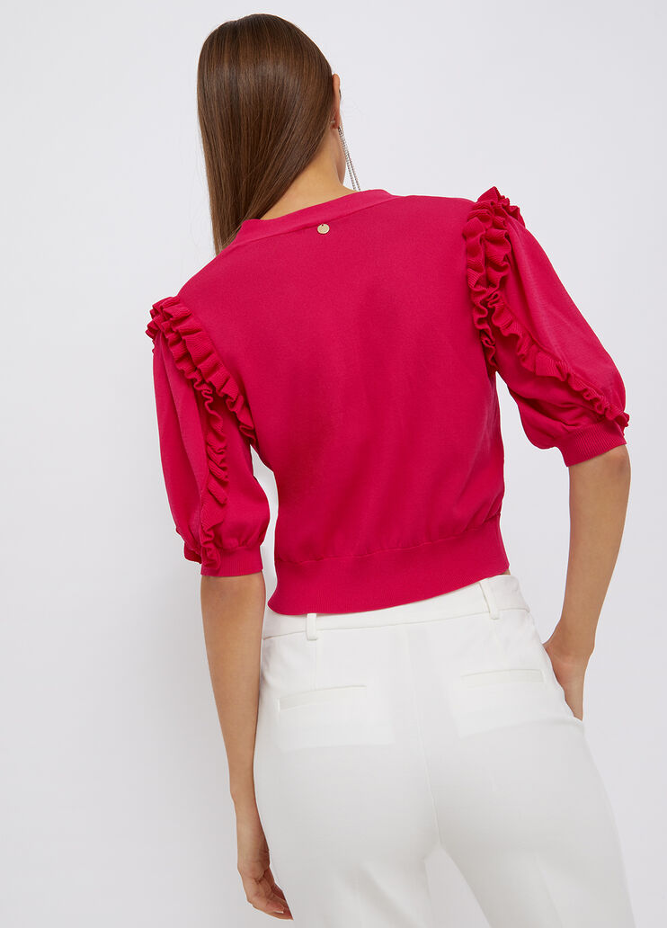 Micro cardigan with rouches magenta Liu Jo - large image number 1 Micro cardigan with rouches magenta Liu Jo - large image number 1