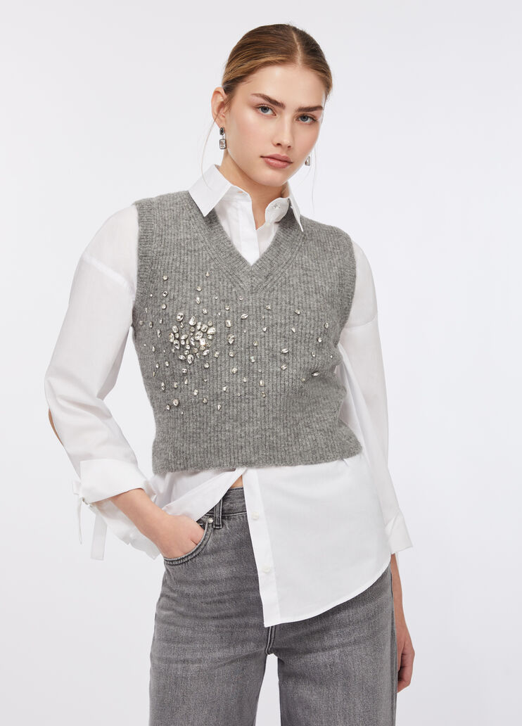 Шерстяной топ со стразами серый Liu Jo - large image number 0