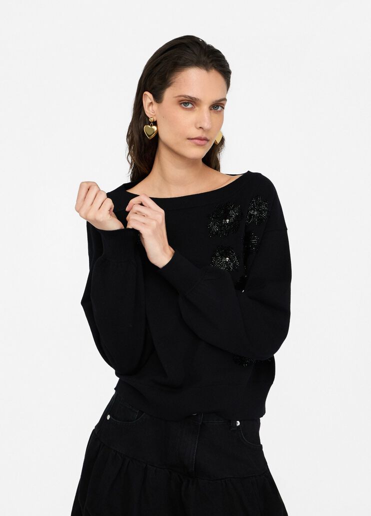 Pullover mit Strass Schwarz/Blumen Liu Jo - medium