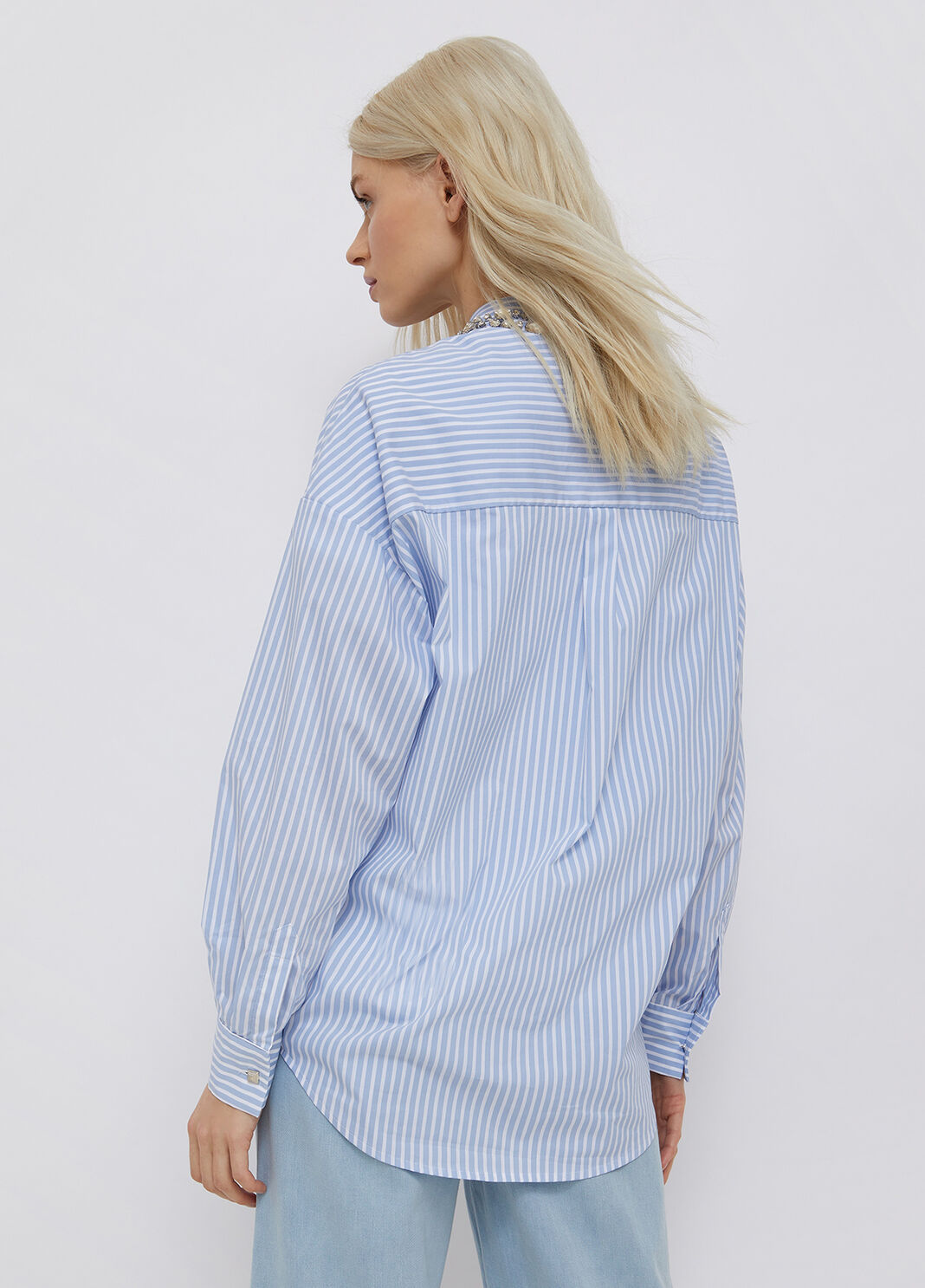 Striped shirt with jewel bezels white/blue Liu Jo - large image number 1