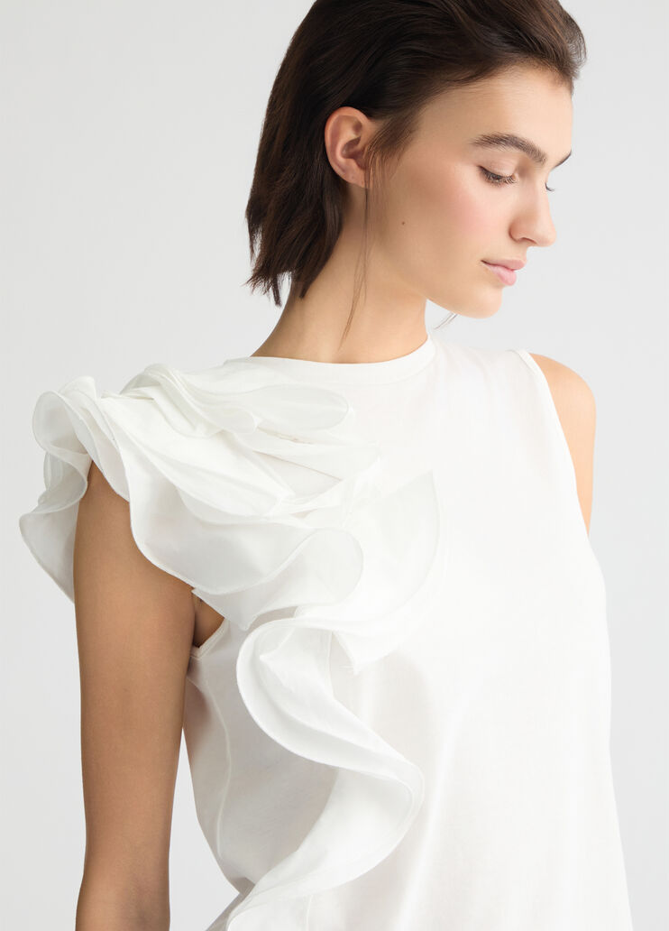 White T-shirt with flounced detailing white Liu Jo - large image number 3 White T-shirt with flounced detailing white Liu Jo - large image number 3