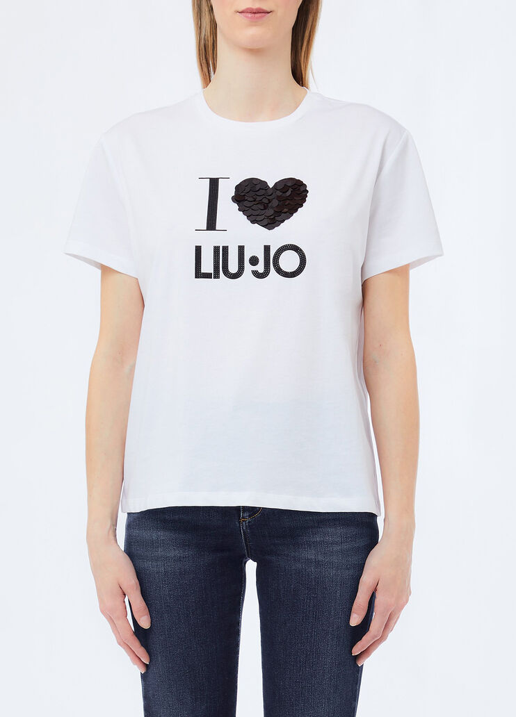 T-Shirt mit Applikationen Wei&szlig;/Herz Liu Jo - medium