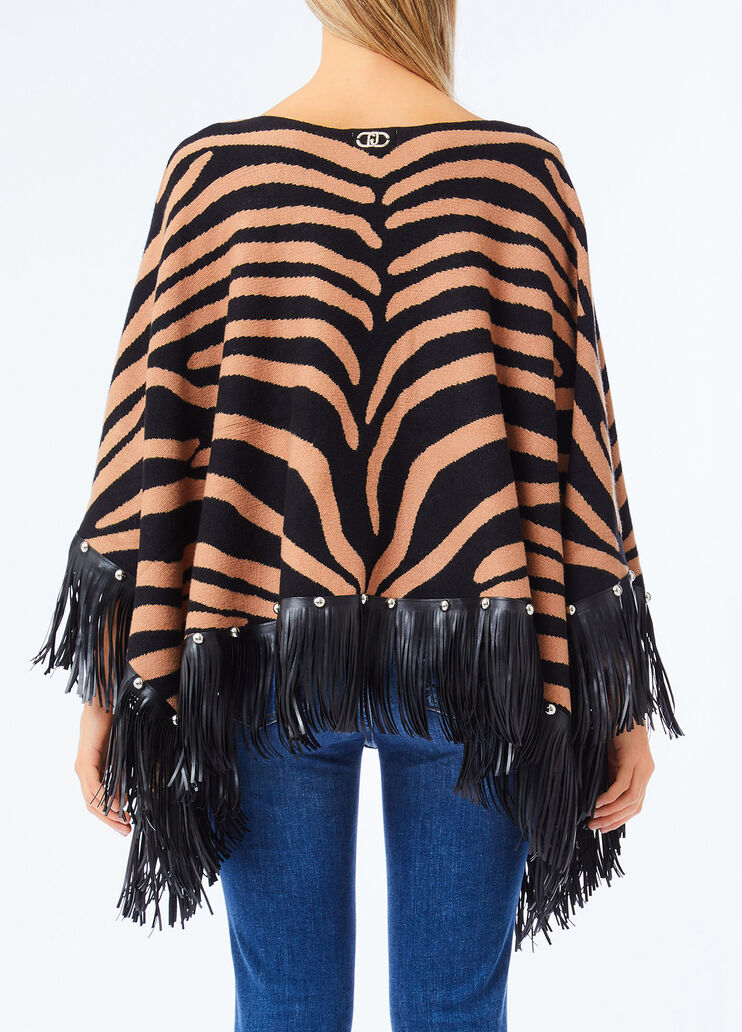 Zebra stripe poncho with fringes beige zebra print Liu Jo - medium