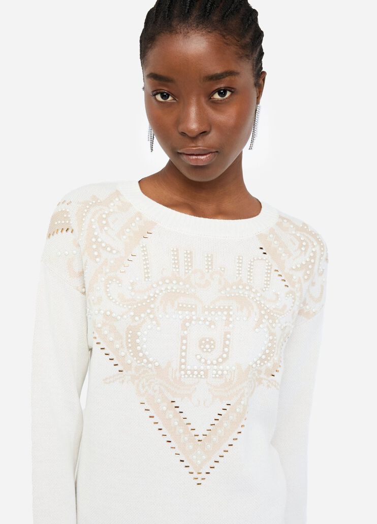 Pull jacquard en laine blanc Liu Jo - large image number 2