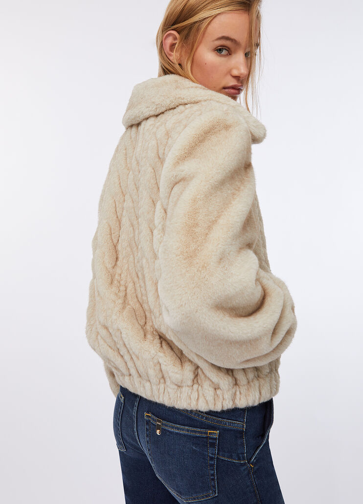 Teddy bomber jacket with cable knit detailing beige Liu Jo - large image number 4 Teddy bomber jacket with cable knit detailing beige Liu Jo - large image number 4