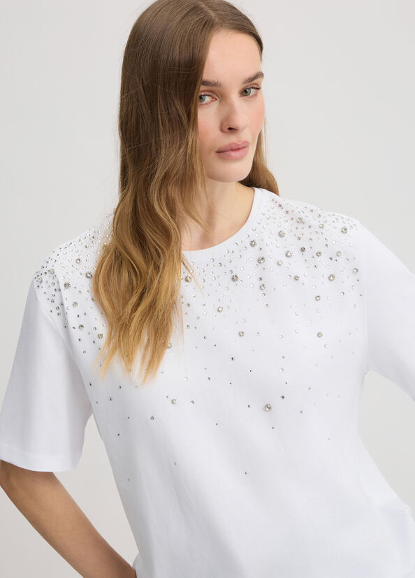 T-shirt with rhinestones and bezels white Liu Jo - medium