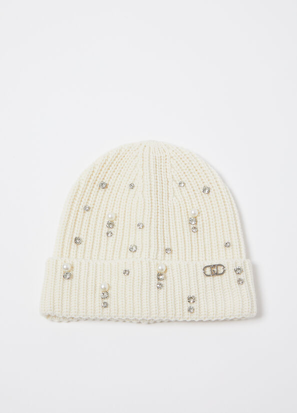 Beanie hat with rhinestones and pearls butter Liu Jo - medium