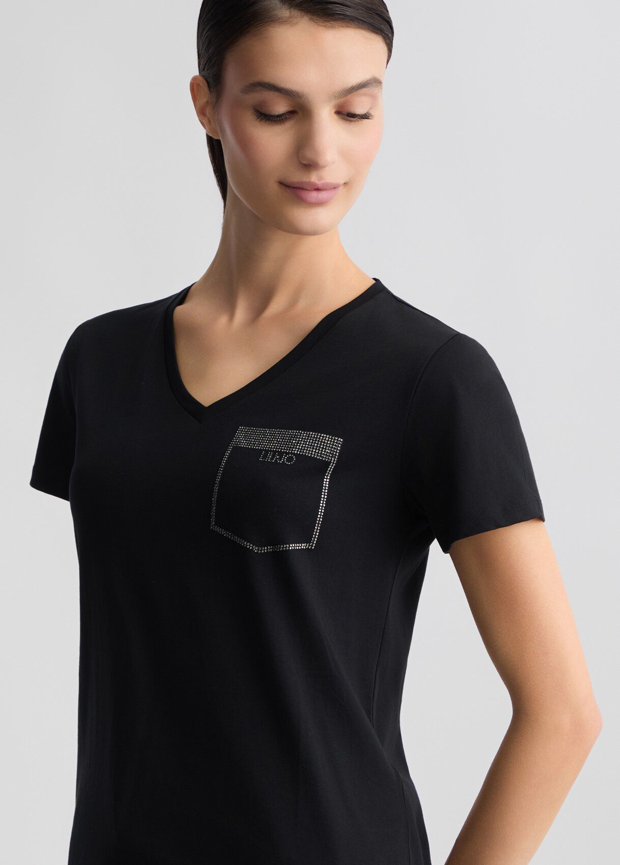 Tシャツ・カットソー LIU JO Woman T-Shirt Black TA5190J5942 22222 Liu Jo stretch cotton T-shirt with rhinestone logo for girls