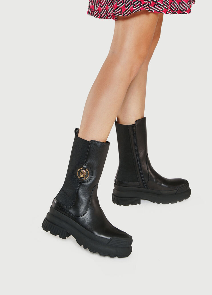 Combat boot in leather with logo black Liu Jo - large image number 0