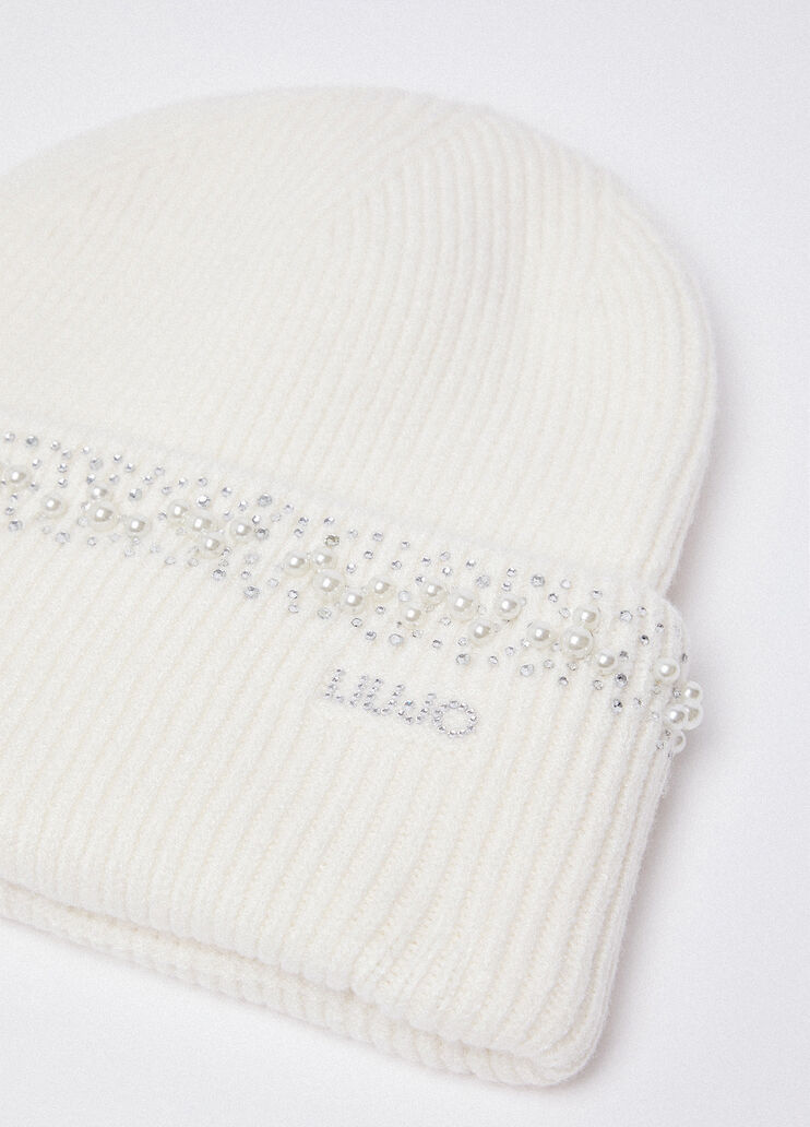 Knit hat with beads cream Liu Jo - medium