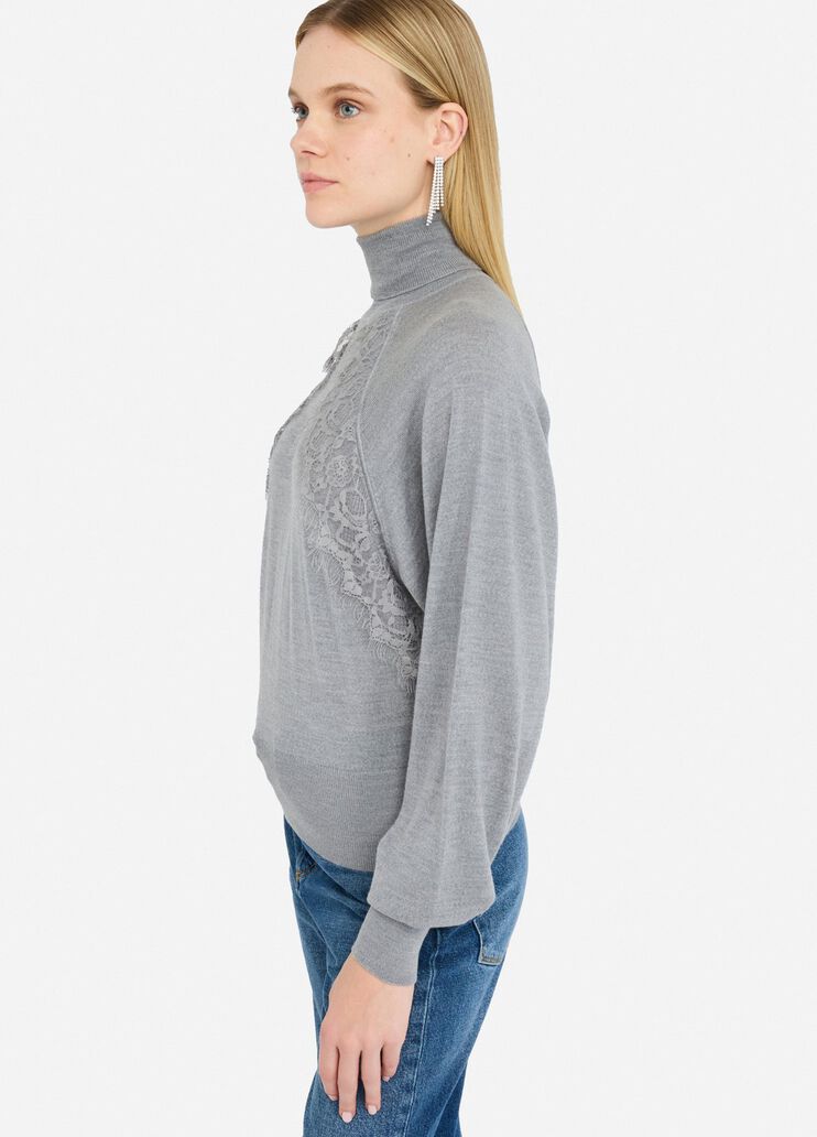 Wool turtleneck with lace grey Liu Jo - large image number 2 Wool turtleneck with lace grey Liu Jo - large image number 2