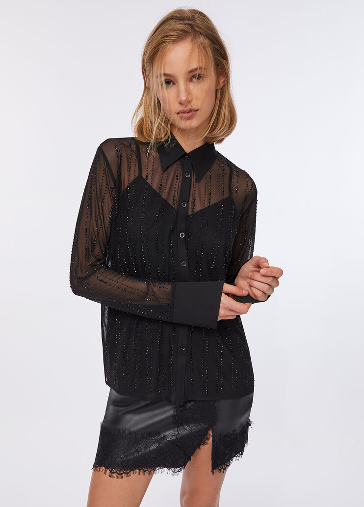 Tulle shirt with gemstones black Liu Jo - medium Tulle shirt with gemstones black Liu Jo - medium