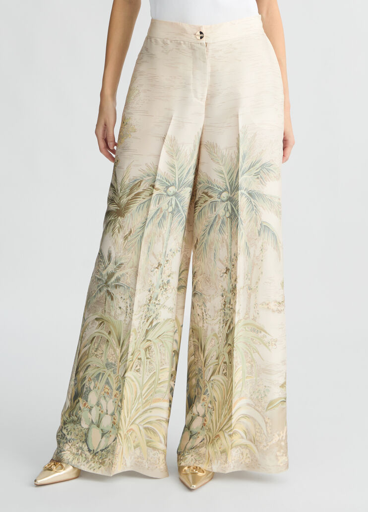 Printed twill palazzo trousers jungle Liu Jo - medium Printed twill palazzo trousers jungle Liu Jo - medium