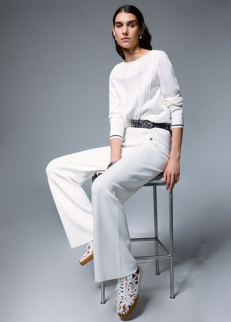 Trousers in knit jacquard white wool Liu Jo - medium