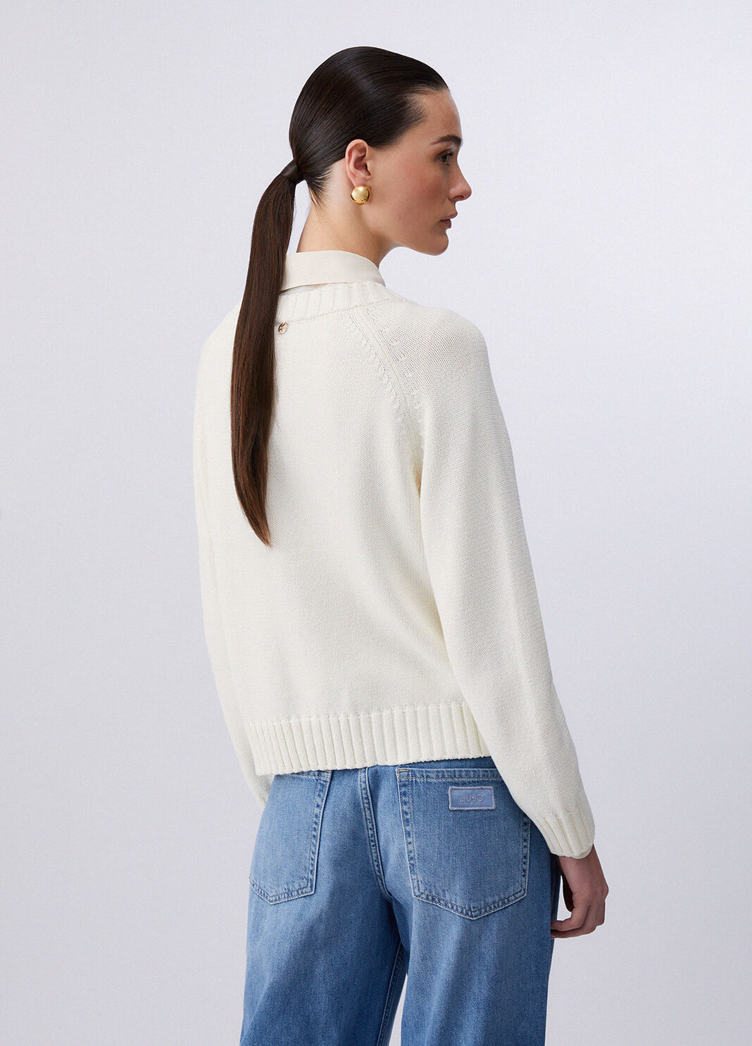 Jumper with jewel embroidery white wool Liu Jo - large image number 1