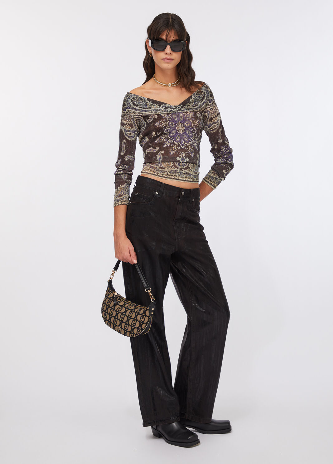 V-neck jumper brown with print Liu Jo - large image number 5