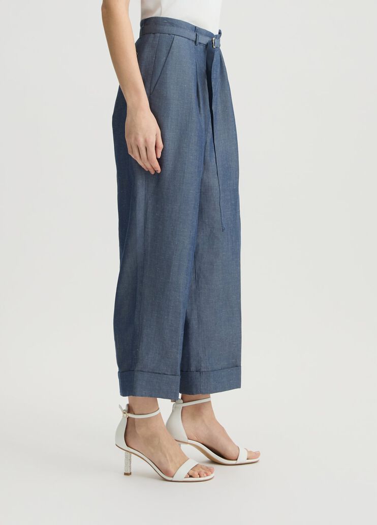 Linen-blend trousers chambray blue Liu Jo - large image number 4 Linen-blend trousers chambray blue Liu Jo - large image number 4