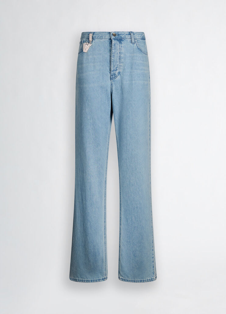 Light blue straight-leg jeans with bejewelled charm light denim Liu Jo - large image number 6 Light blue straight-leg jeans with bejewelled charm light denim Liu Jo - large image number 6