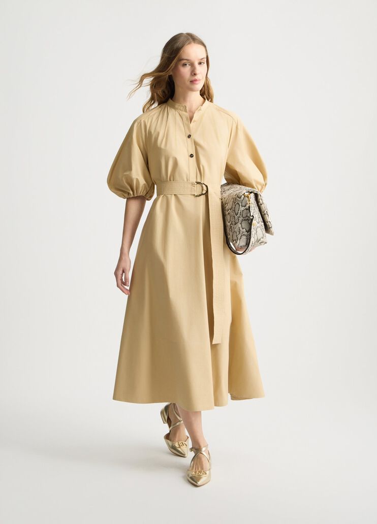 Cotton dress with belt beige Liu Jo - large image number 5 Cotton dress with belt beige Liu Jo - large image number 5