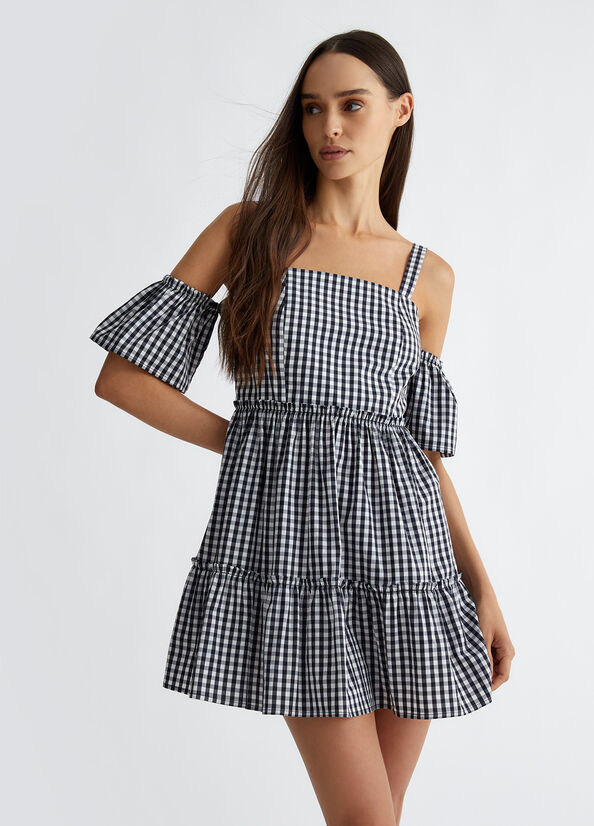 Vestito corto in vichy nero Liu Jo - large image number 0