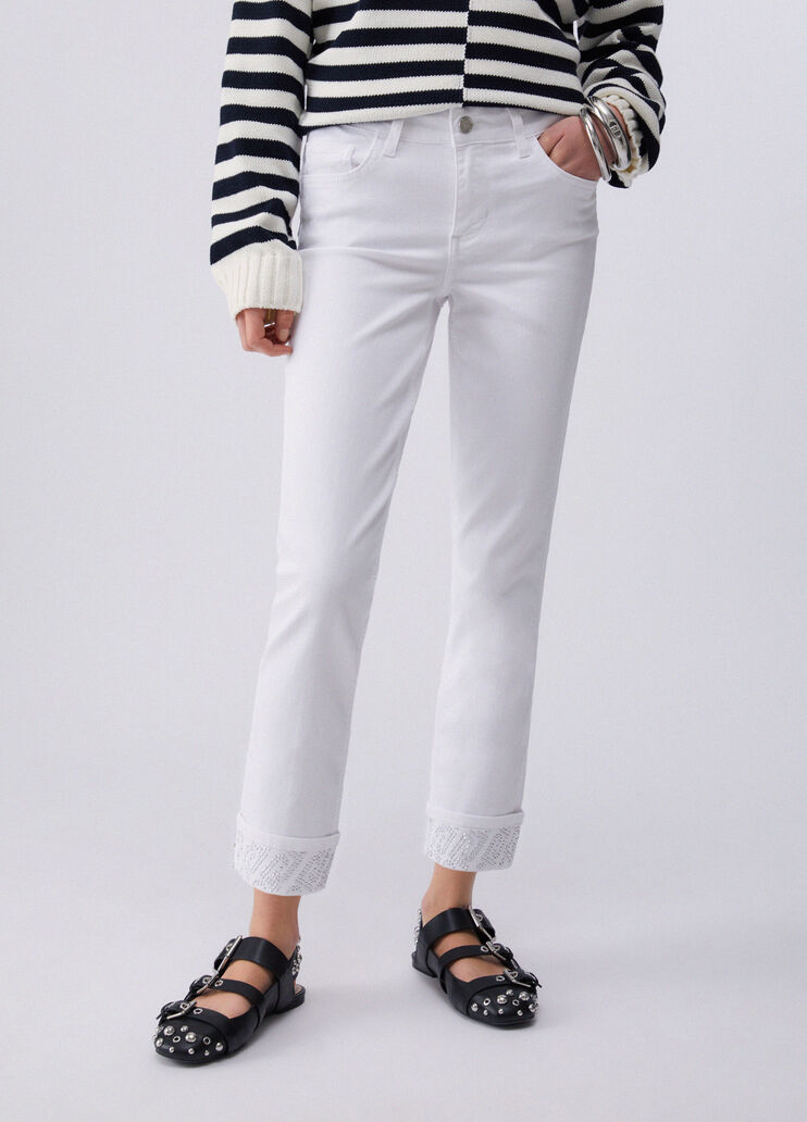 Skinny trousers with turnups and gemstones white Liu Jo - large image number 0