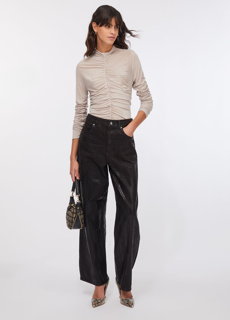 Gathered wool-blend top dark beige Liu Jo - large image number 5