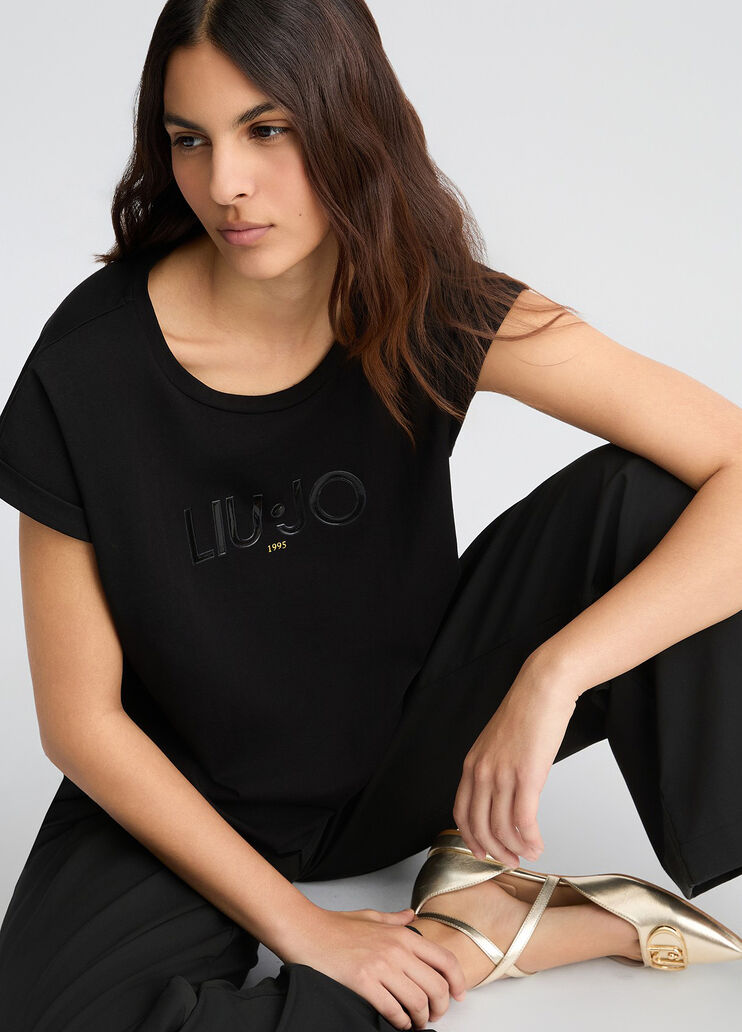 Cotton T-shirt with logo  black Liu Jo - large image number 3 Cotton T-shirt with logo  black Liu Jo - large image number 3