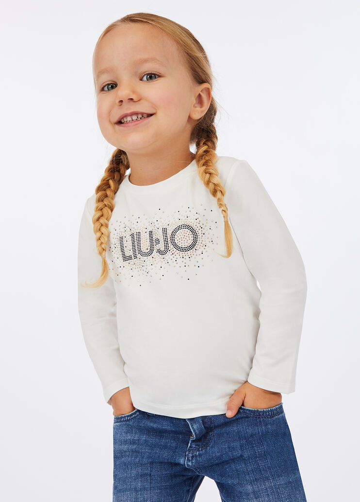 Cotton T-shirt with logo and rhinestones white Liu Jo - medium Cotton T-shirt with logo and rhinestones white Liu Jo - medium