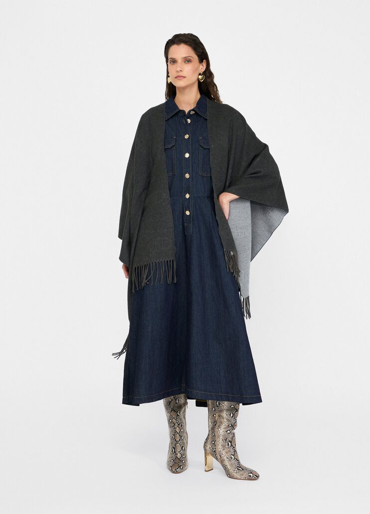 Poncho with logo and fringes grey Liu Jo - medium Poncho with logo and fringes grey Liu Jo - medium