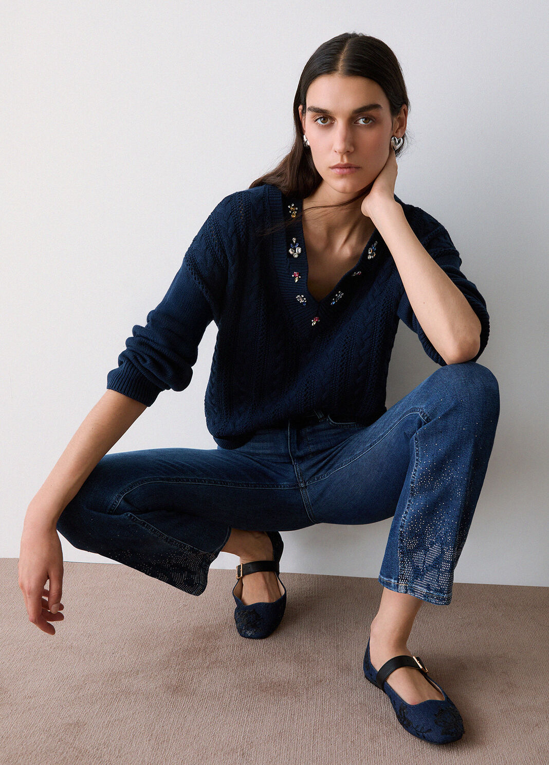 Bootcut jeans with rhinestones dark blue denim Liu Jo - large image number 3